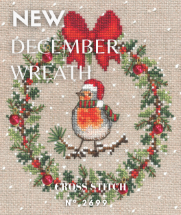 December Wreath - Robin birds. Counted cross stitch kit on 7 pts/cm Aïda fabric. Le Bonheur des Dames 2699